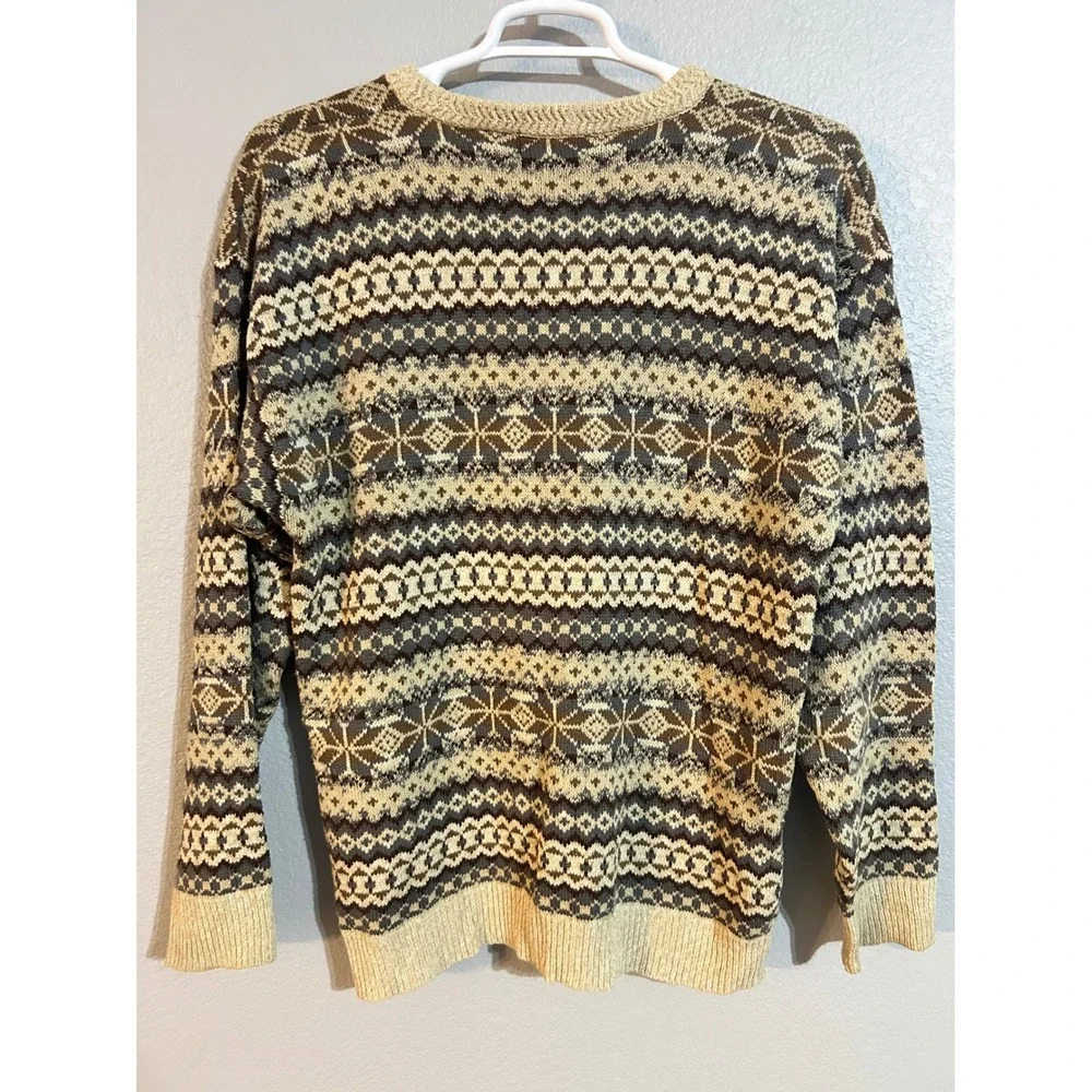 St Johns Bay Mens XL Silk Cotton Fair‎ Isle Crewneck Sweater Tan Brown Vintage
